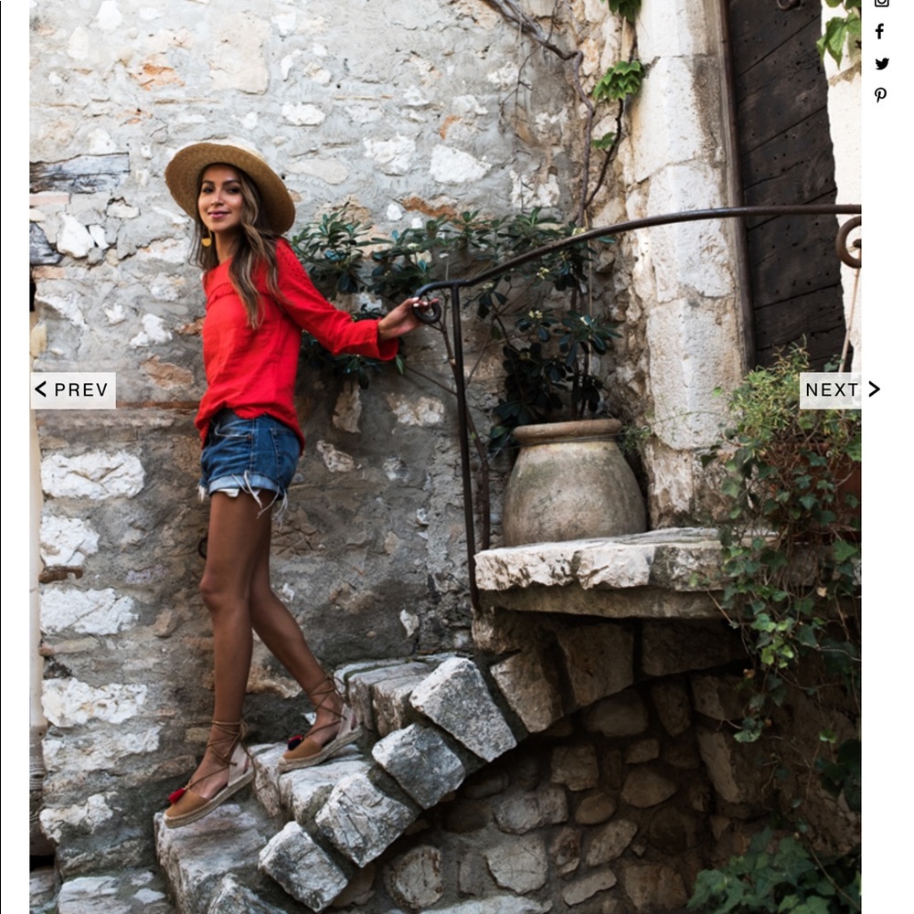 J crew red linen shirt as seen on sincerely Jules